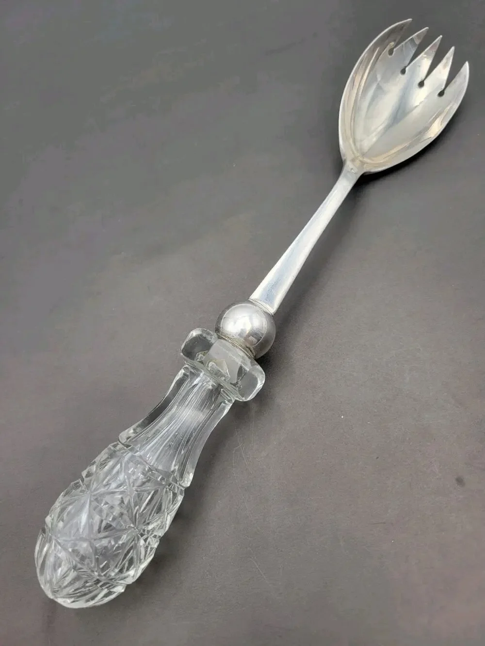 English Victorian 19th Century Silver Serving Spoon Crystal EPNS